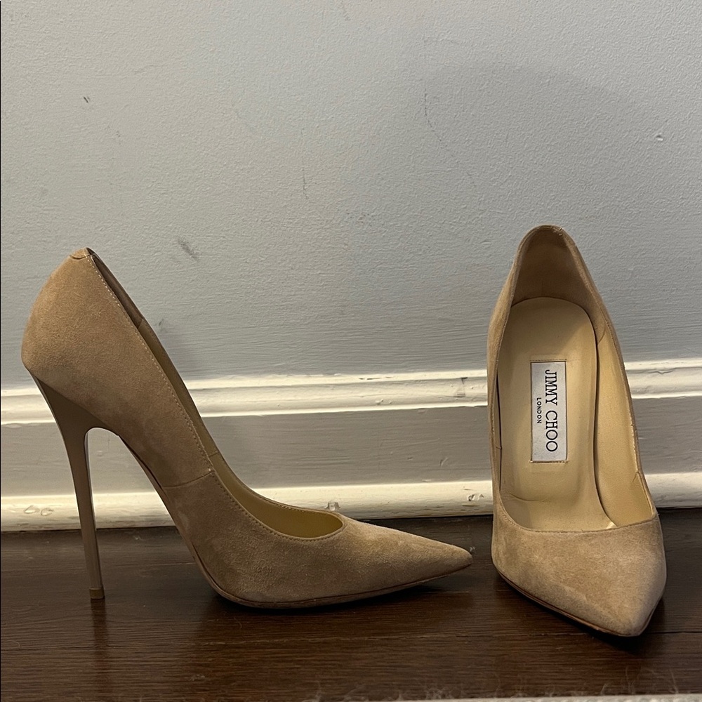 Jimmy Choo Tan Suede Pointed-Toe Stiletto Pumps